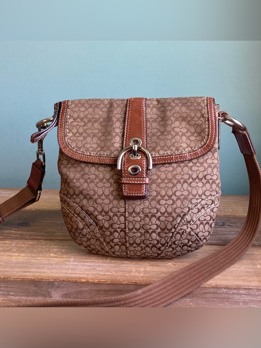 Vintage Y2K Coach Soho Signature Khaki Canvas Crossbody Bag